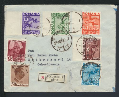 Rumänien Europa R-Brief Briefmarken Balkaniade 1937