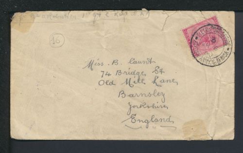 Natal Großbritannien Kolonien Feldpost Brief Übersee Barnsley England 1900