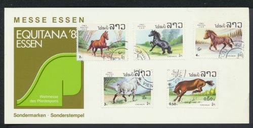 Briefmarken Laos Übersee Tiere Pferde 1983 Equitana Weltmesse Essen Deutschland