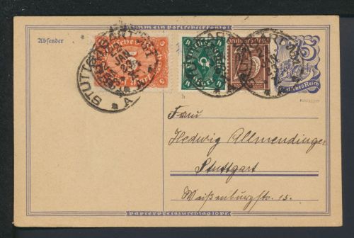 Deutsches Reich Infla Ganzsache MIF u.a. 4 RM Posthorn geprüft Stuttgart Baden -