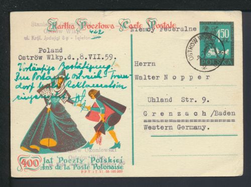 Ganzsache Polen Oströw Grenzach Baden-Württemberg 1959
