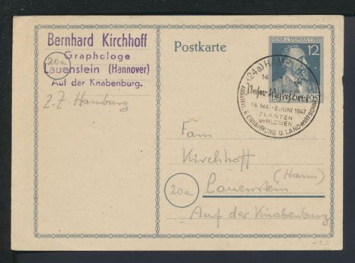 All. Besetzung Ganzsache Hamburg 1947 Lauenstein Niedersachsen int. SST Planten+