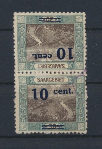 Briefmarke Saargebiet 72 A II 10 c. Kehrdruckpaar Plattenfehler plus Fehler im