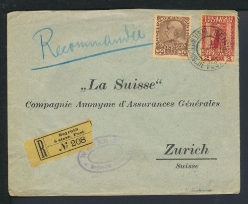 Levante R-Brief Österreich MIF 55 !!!+ 58 30 Para + 2 Pia Beyruth Zürich Schweiz