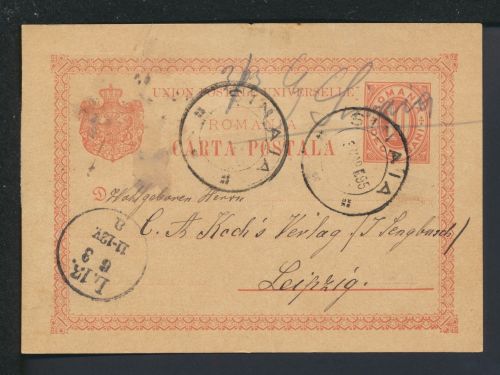 Ganzsache Rumänien Sinaia 1895 Leipzig Sachsen Mittelbug