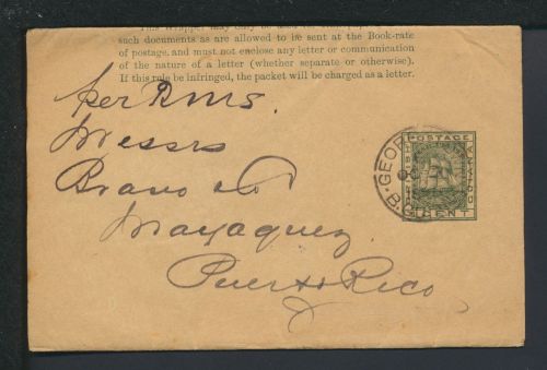 Brief Ganzsache Britisch Guayana Übersee Georgetown Puerto Rico Streifband