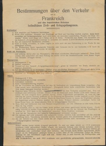 Merkblatt Bestimmungen Zivil- u. Kriegsgefangene in Frankreich und Kolonien