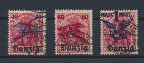 Flugpost Danzig 50-52 incl. 51 AF II Aufdruckabart gestempelt KatWert 245,00