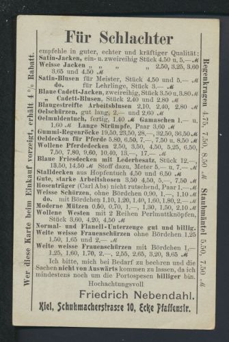 Deutsches Reich Privatganzsache Germania Zudruck Für Schlachter Kiel Nebendahl