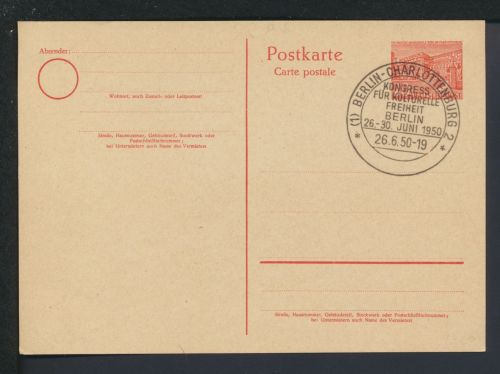 Briefmarken Berlin Ganzsache P 6 Bauten inter. SST Charlottenburg Kongress für