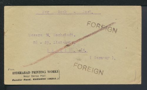 Indien Übersee Karachi Bookpost Berlin Deutschland 1924