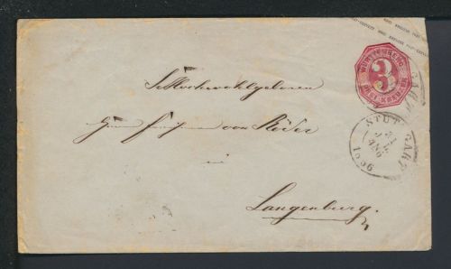 Ganzsache Württemberg Altdeutschland Stuttgart 1866 Langenburg
