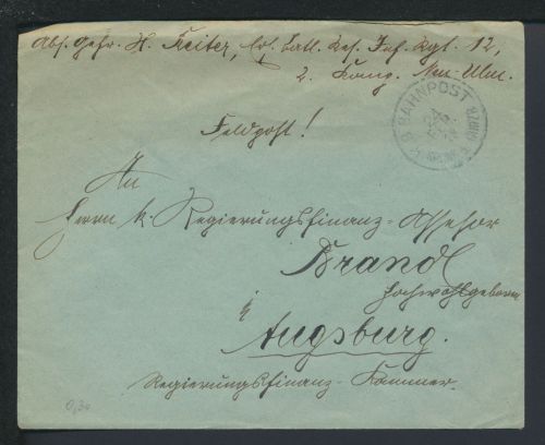 Bahnpost Altdeutschland Bayern Feldpost K1 KB Bahnpost 1918 Augsburg Bayern