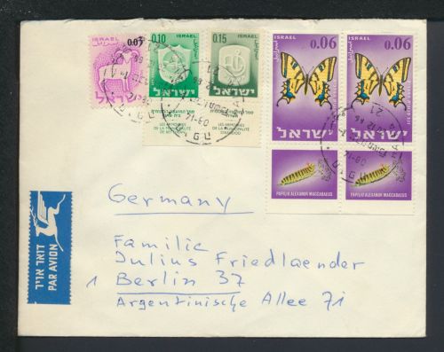 Flugpost Brief Air Mail Haifa Israel Übersee mit Tab Berlin Deutschland