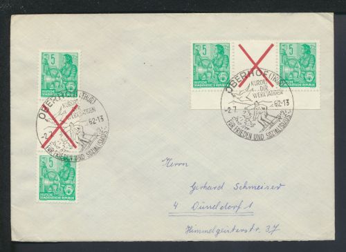 Brief DDR Zusammendruck Oberhof Thüringen Düsseldorf NRW SST Kurort der