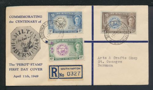 R-Brief Übersee Bermuda 122-124 Southampton St Georges selt. FDC 11.4.1949