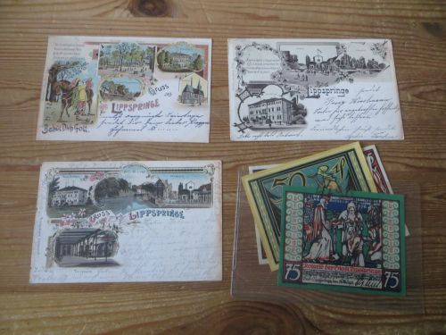 Ansichtskarten Lippspringe Nachlass Sammlung von 11 AK incl. Lithos + Notgeld +