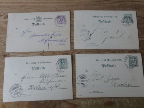 Altdeutschland Württemberg Stempel Sammlung auf 39 Ganzsachen ca. 1873-1902