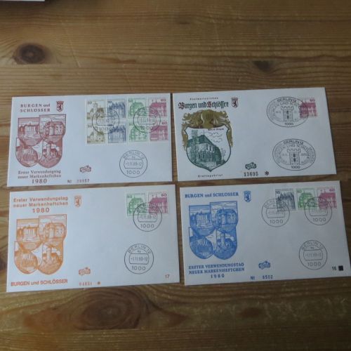Berlin Sammlung Burgen & Schlösser 8 Briefe Zusammendrucke FDC incl Heftchenblatt
