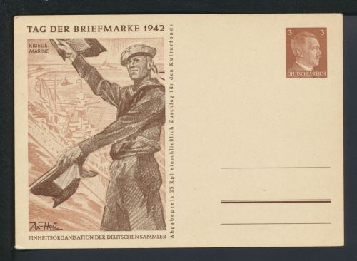 Militaria Krieg Propaganda Deutsches Reich Ganzsache WST 3 Pfg. Hitler braun