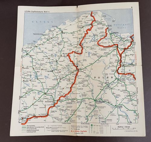 Pommern Ostgebiete Polen LEUNA Zapfstellenkarte Landkarte 281 x 293 gute Erhlg.