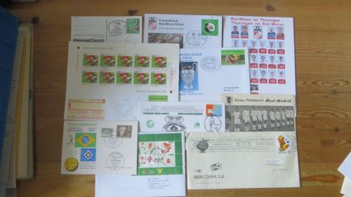 Fußball Briefe + Ganzsachen tolle Sammlung meist Deutschland Bundesrepublik 190 St.
