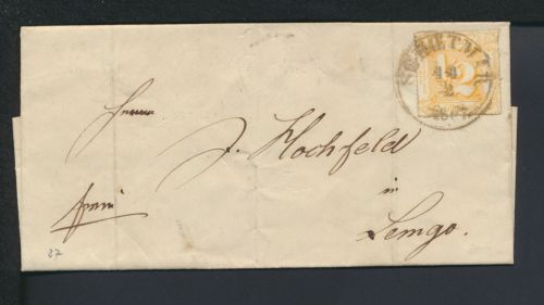 Altdeutschland Thurn & Taxis Brief EF 37 K1 Schoetmar Lippe nach Lemgo 14.2.1867