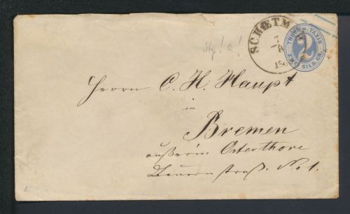 Altdeutschland Thurn & Taxis Ganzsache K1 Schoetmar Lippe nach Bremen 7.8.1865 +