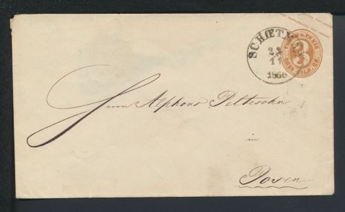 Altdeutschland Thurn & Taxis Ganzsache K1 Schoetmar Lippe nach Posen 22.11.1866