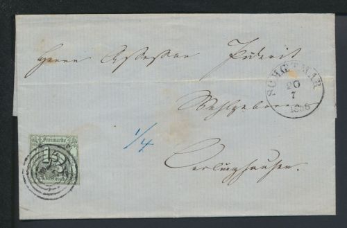 Altdeutschland Thurn & Taxis Brief EF 3 NrnSt. 331 K1 Schoetmar Lippe rs K1 Lage