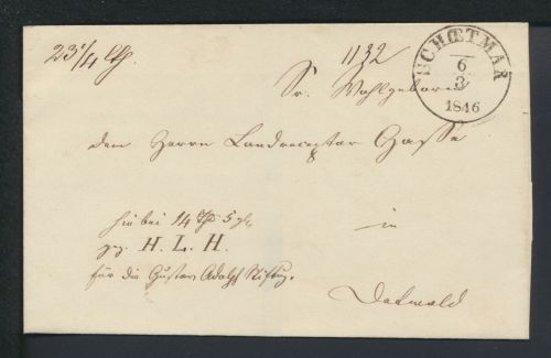 Altdeutschland Thurn & Taxis Paketbegleit Brief K1 Schoetmar Lippe nach Detmold