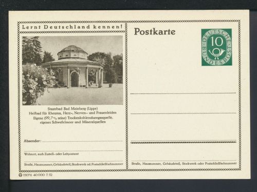 Bund Bild Ganzsache 10 Pfg. Posthorn Bad Meinberg Lippe Lernt Deutschland