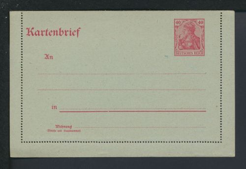 Deutsches Reich Ganzsache Kartenbrief 40 Pfg. Germania Ausgabe 1921 blaugrau