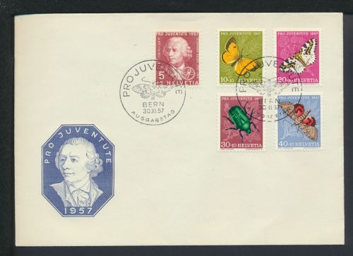 Schweiz Brief 648-652 Pro Juventute Insekten Schmetterlinge Luxus FDC 1957 60,00