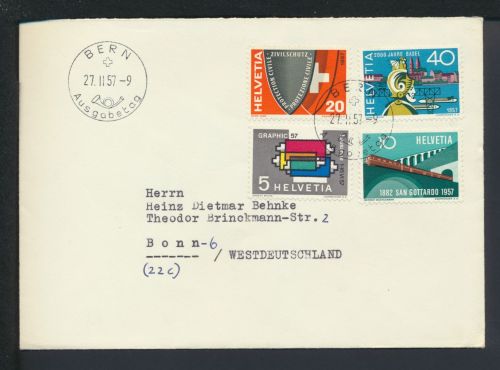 Schweiz Brief 637-640 Ausstellung Graphic Luxus FDC 1957 KatWert 90,00