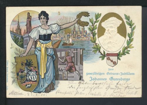 Deutsches Reich Privatganzsache 500 J. Gutenberg Wappen Adler grüß Gott die Kunst
