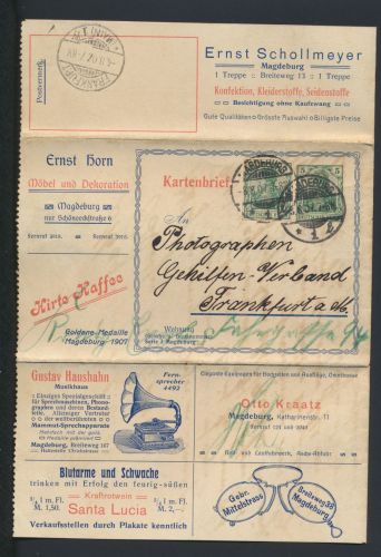 Deutsches Reich Privatganzsache Reklame Kartenbrief Magdeburg Frankfurt selten