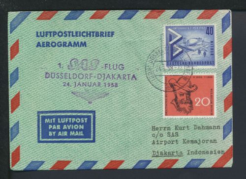 Flugpost Brief Air Mail gutes Aerogramm Berlin Bund Destination Djakata