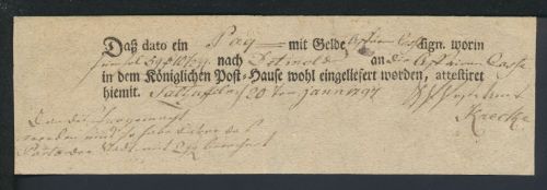 Altdeutschland Preussen Salzuflen 1797 Postschein des Preuß. Postwärteramtes