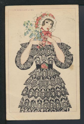 Ansichtskarte sign. Mela Köhler Wien Künstler AK Frauen Mode Göttingen nach