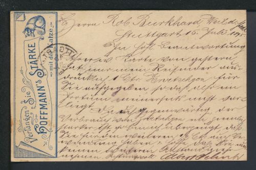 Altdeutschland Württemberg Reklame Privatganzsache Hoffmann Stärke mit der Katze