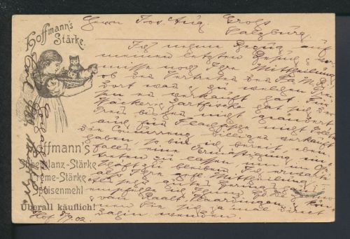 Altdeutschland Bayern Reklame Privatganzsache Hoffmann Stärke mit der Katze