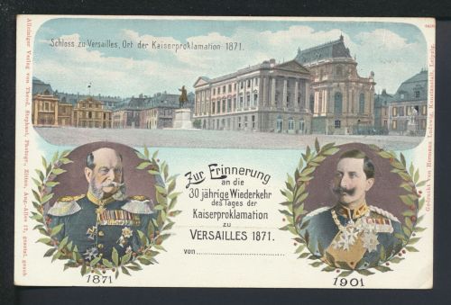 Deutsches Reich Privatganzsache Künstlerkarte Kaiserproklamation Versailles 1871