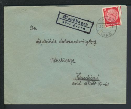 Deutsches Reich Wandhagen über Zanow Pommern Ostgebiete Polen Landpoststempel