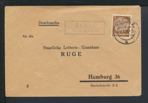 Deutsches Reich Zuchen über Köslin Pommern Ostgebiete Polen Landpoststempel