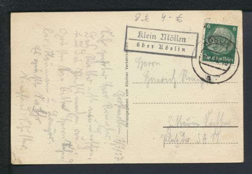 Deutsches Reich Klein Möllen Köslin Pommern Ostgebiete Polen Landpoststempel