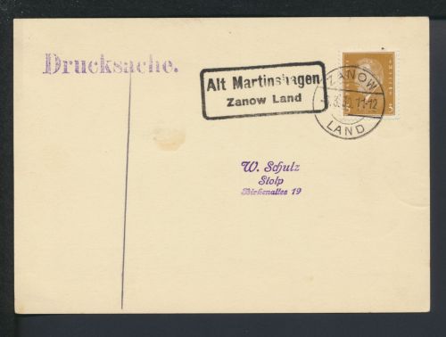 Deutsches Reich Altmartinshagen Zanow Pommern Ostgebiete Polen Landpoststempel