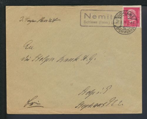 Deutsches Reich Nemit Schlawe Pommern Ostgebiete Polen Landpoststempel 1928