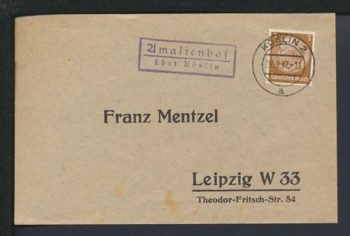 Deutsches Reich Amalienhof über Köslin Pommern Ostgebiete Polen Landpoststempel