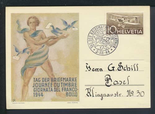 Schweiz schöne Künstler Sonderkarte Philatelie Tag der Briefmarke Winterthur